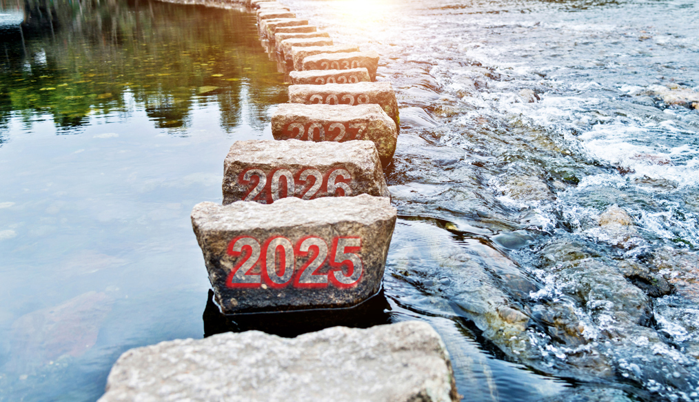 A set of stepping stone with years 2025, 2026, 2027 etc